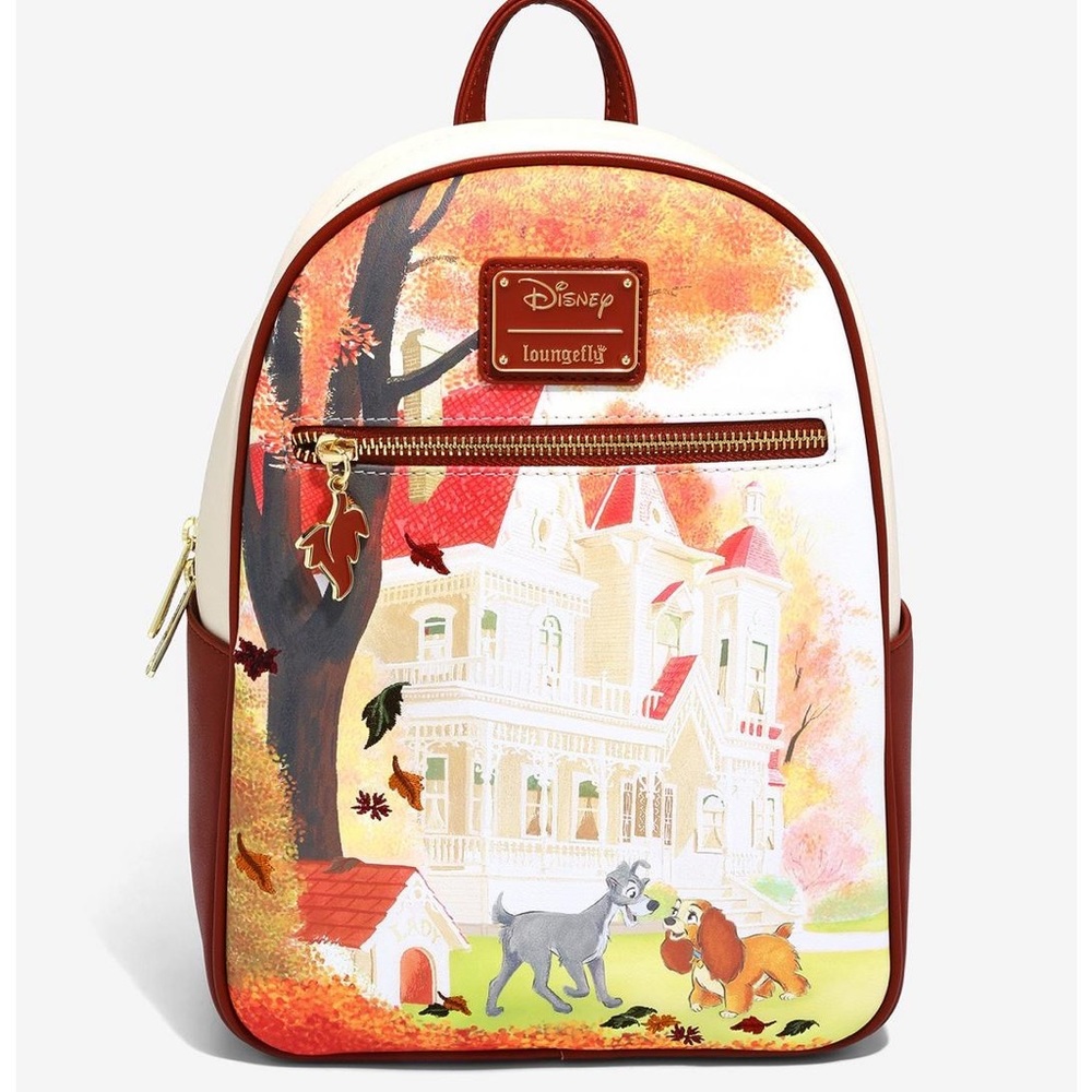 NWT Lady and The Tramp Autumn Leaves Loungefly Mini Backpack